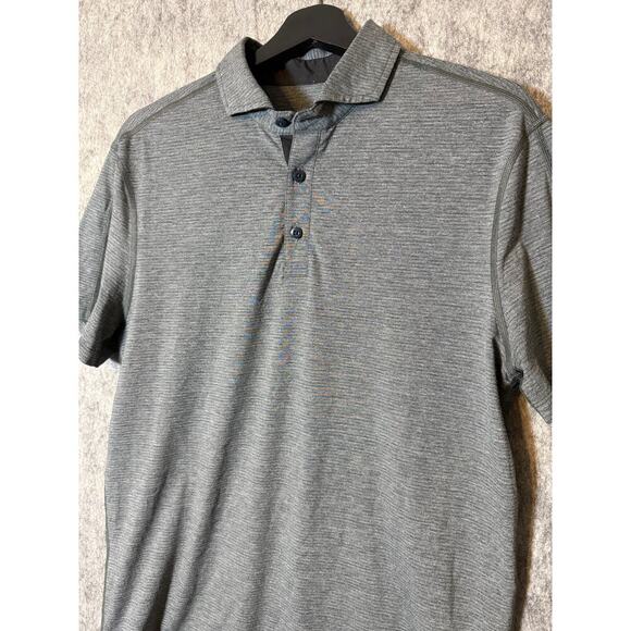 Lululemon Mens Large Gray Short Sleeve Striped Polo - Picture 2 of 7